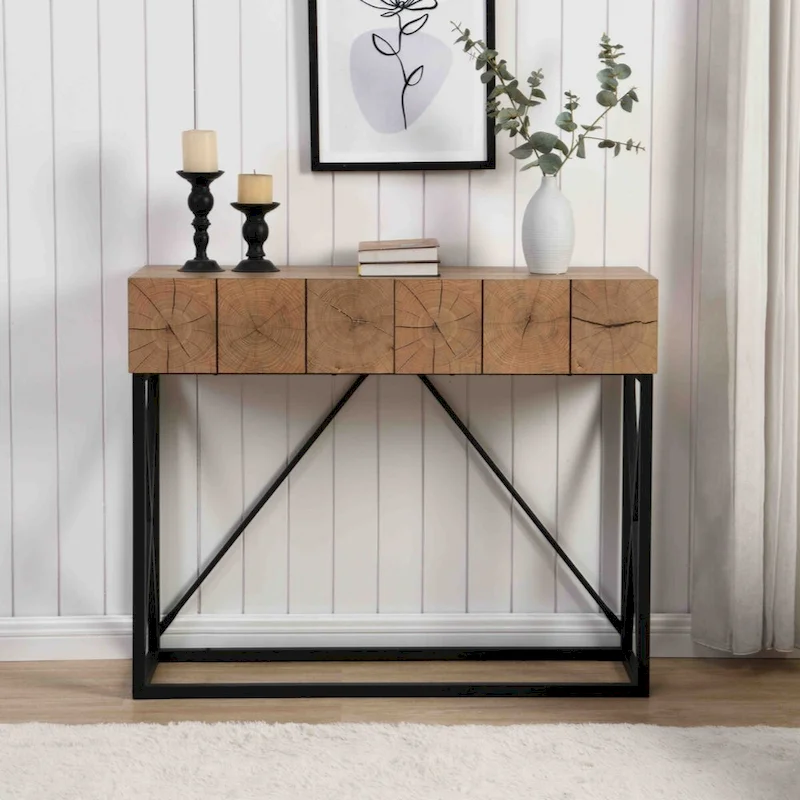 43.31  Luxury Wood Sofa Table, Industrial Console Table for Entryway, Hallway Tables with Two Drawers for Living Room