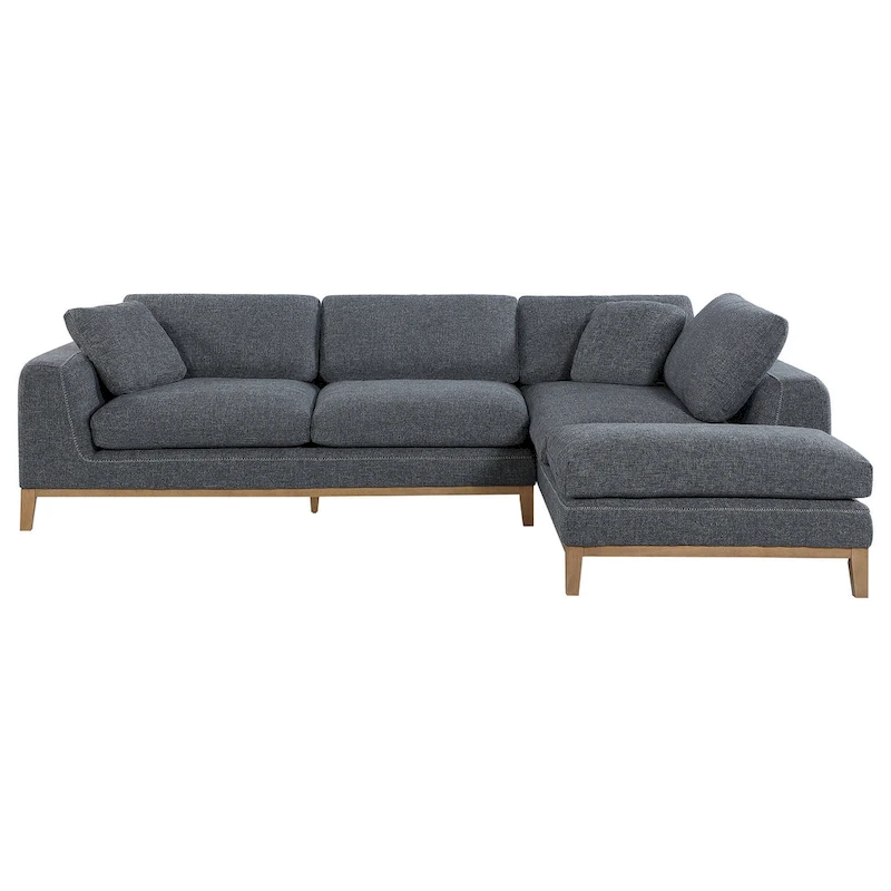 2 Piece L Shaped Modular Sectional Sofa with 2 Pillows, Woven Gray Fabric