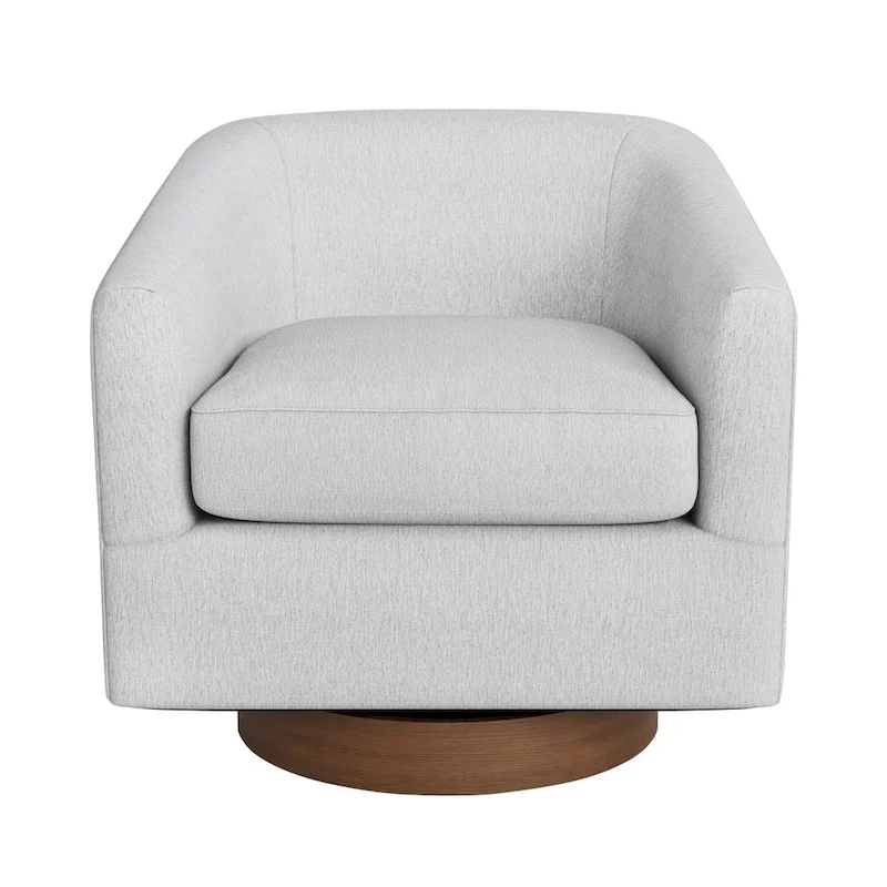 LUE BONA Modern Living Room Armchair Upholstered Wooden Barrel Swivel Accent Chair