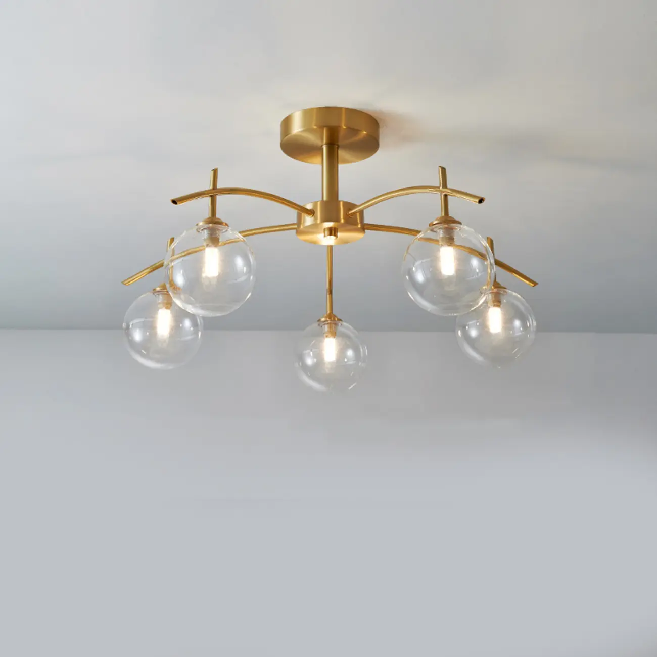 Classic Large Globe Glass Golden Semi Flush Mount Ceiling Light