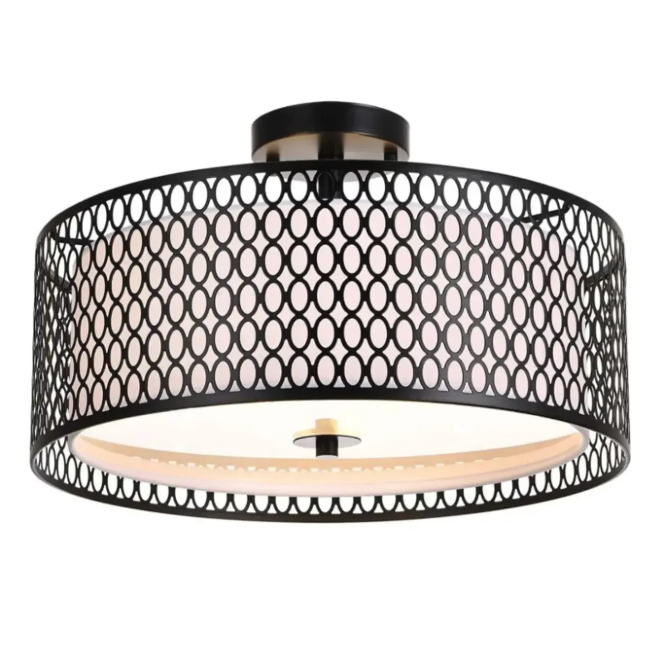Modern Black Metal Hollow Cylinder Semi Flush Ceiling Light