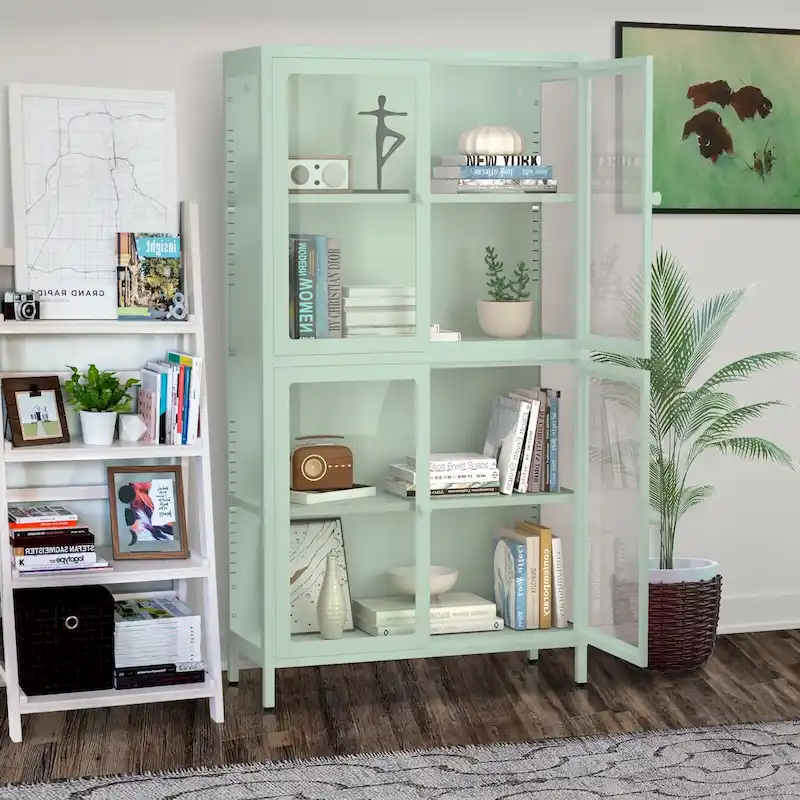 Four Glass Door Storage Cabinet with Adjustable Shelves