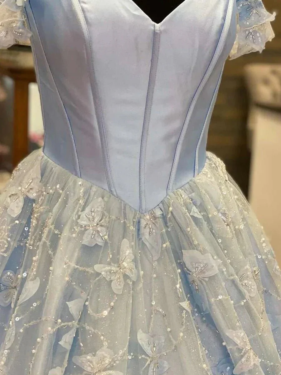 A Line Off the Shoulder Satin Lace Prom Dress