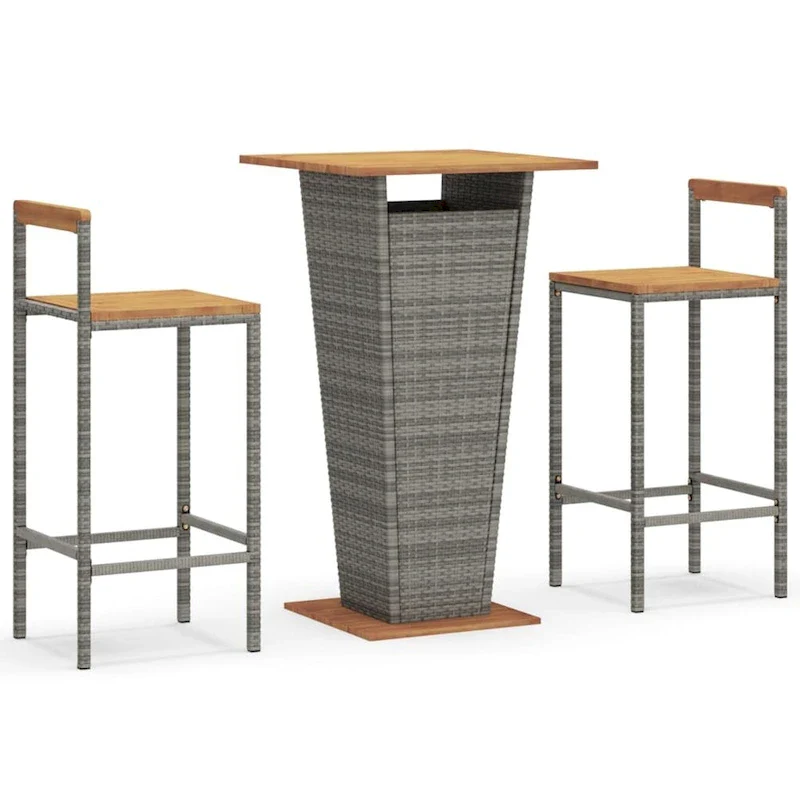 vidaXL 3 Piece Patio Bar Set Black Poly Rattan&Solid Wood Acacia - 15.7 x 17.3 x 39.4