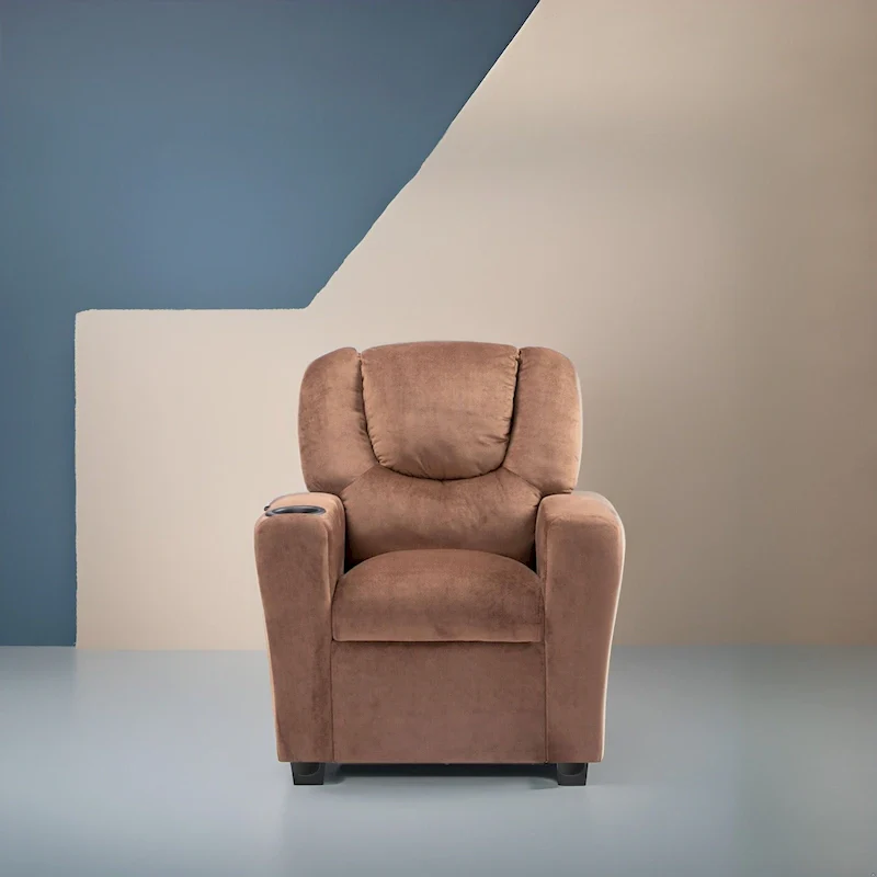 Kids Push Back Recliner Chair with Footrest and Cup Holders