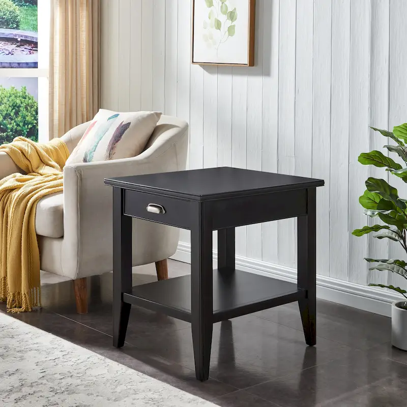 Laurent 20 in. Solid Wood End Table with Shelf and Drawer