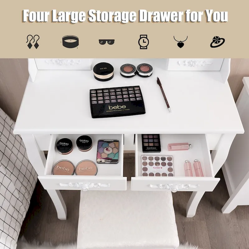 Costway Vanity Table Table 10 Dimmable Bulbs Black White Brown