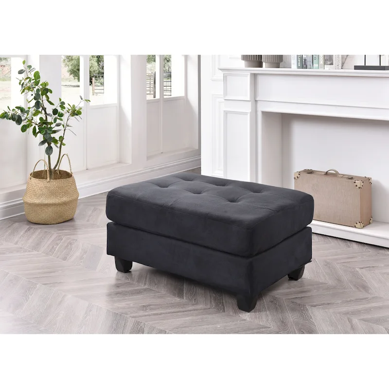 Rectangular Button-Tufted Microsuede Ottoman
