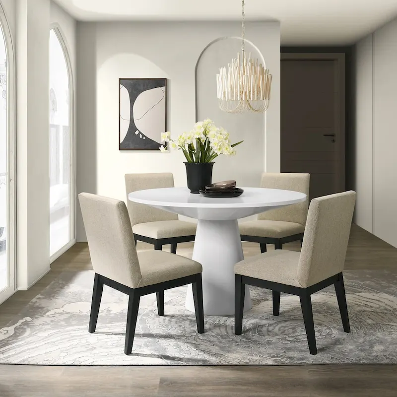 Roundhill Rocco 5-Piece 48 Pedestal Dining Set, Round Pedestal Table with 4 Chairs