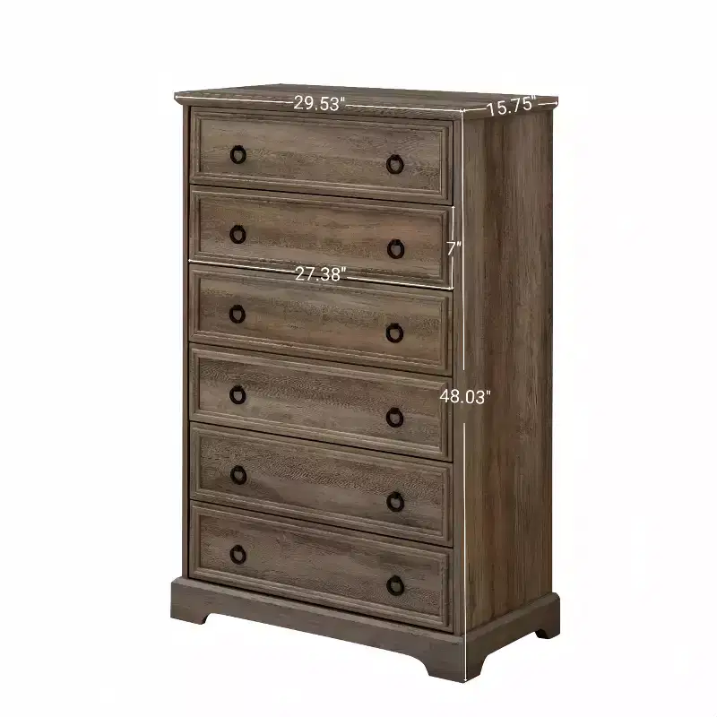 Modern 6 Drawer Dresser with Textured Borders, for Closet Organization and Storage