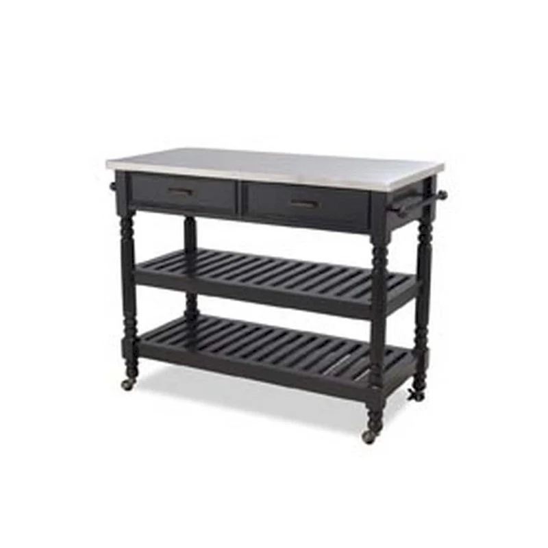 Homestyles General Line Black Mobile Kitchen Cart with Stainless Steel Top