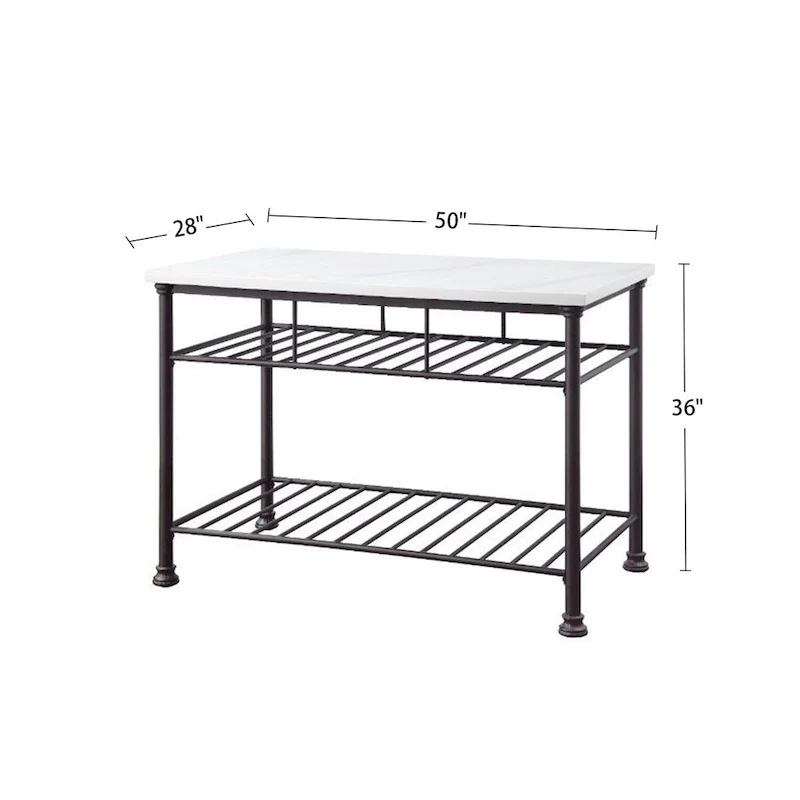 White and Gray Marble Top Kitchen Island