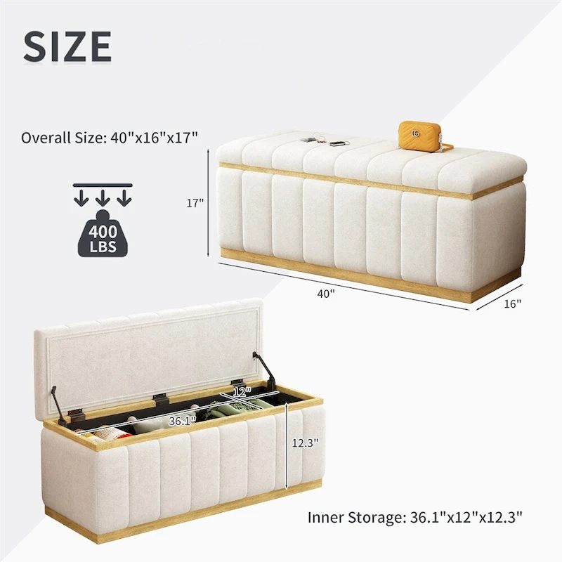 Modern storage bench linen Fabric Upholstered+Solid wood frame Bench