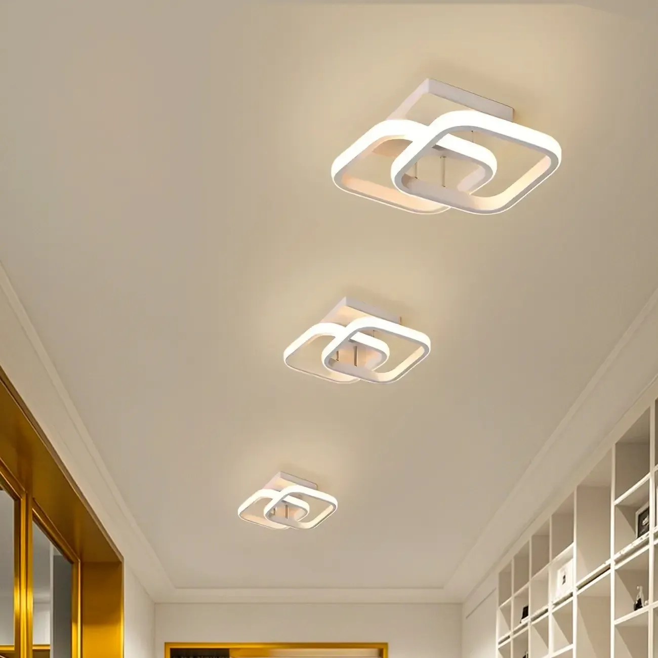 Black Geometric Metal LED Semi Flush Mount Ceiling Light