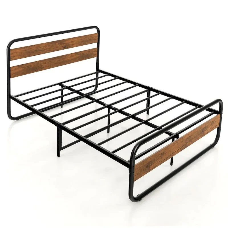 Costway Metal Bed Frame Arc Platform Headboard Footboard Mattress - Black