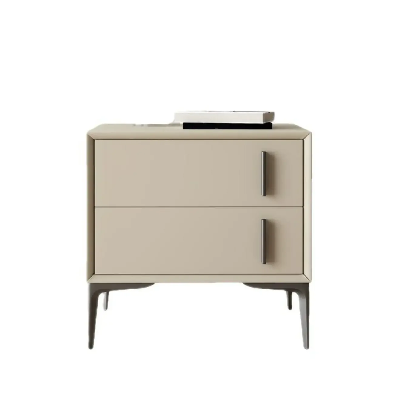 Modern Apricot Faux Leather Wood 2-Drawer Nightstand