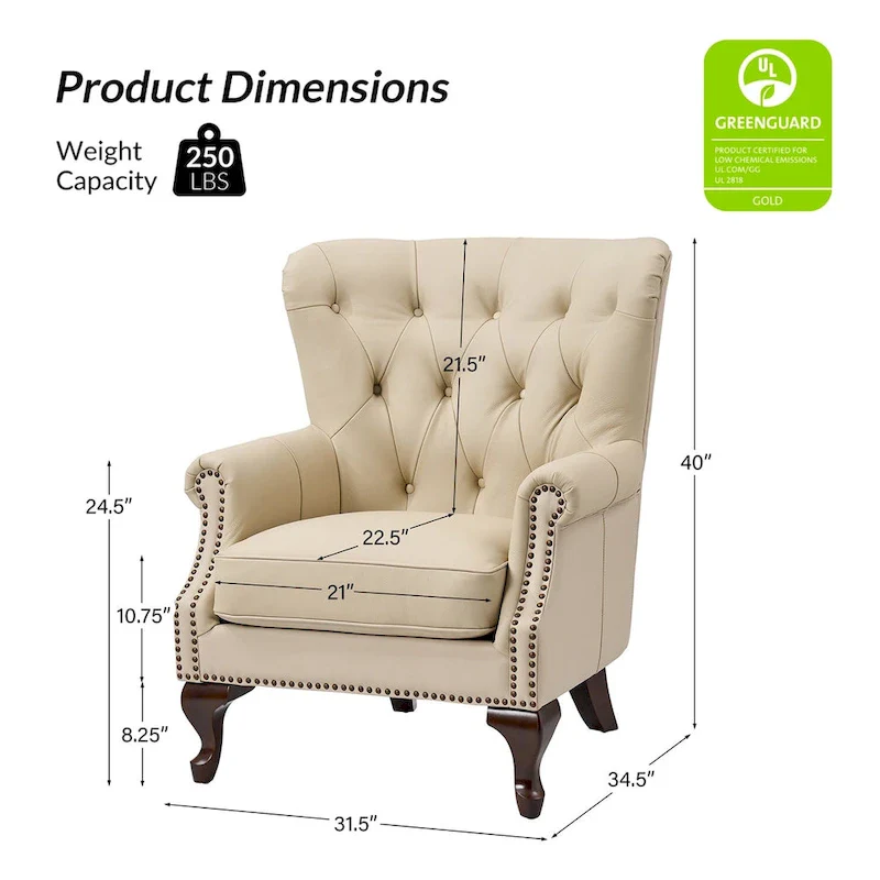 Gerhard Genuine Leather Armchair with Nailhead Trims and Removable Cushion Set of 2 by HULALA HOME