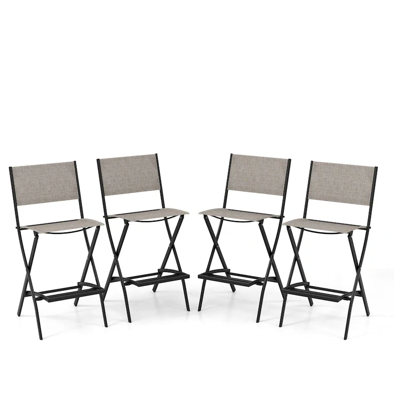 Set of 4 Folding Bar Stools with Footrest for Outdoor Comfort - 18 x 22.5 x 40