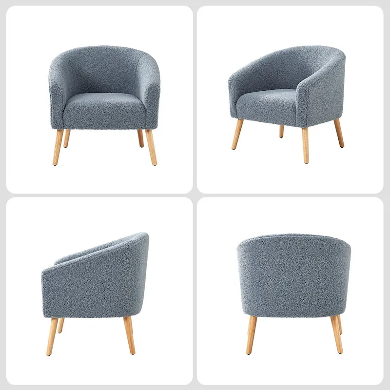 Modern Boucle Armchair with Solid Wood Legs, Set of 2
