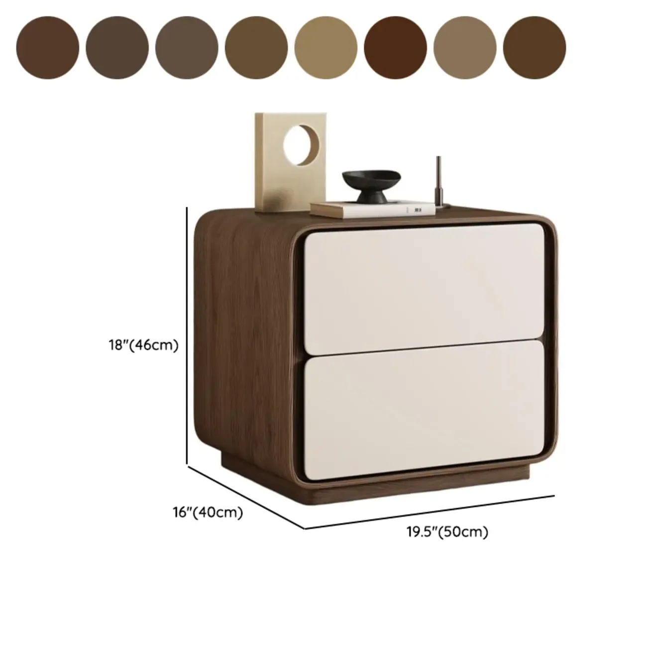Modern Faux Leather Wood Top 2 Drawers Nightstand