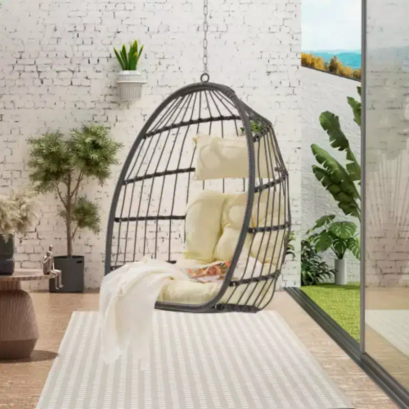Outdoor Garden Rattan Egg Swing Chair Hanging Chair for Bedroom Living Room Balcony