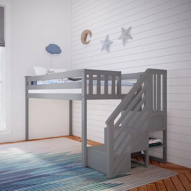 Max and Lily Twin Size Low Loft with Stairs