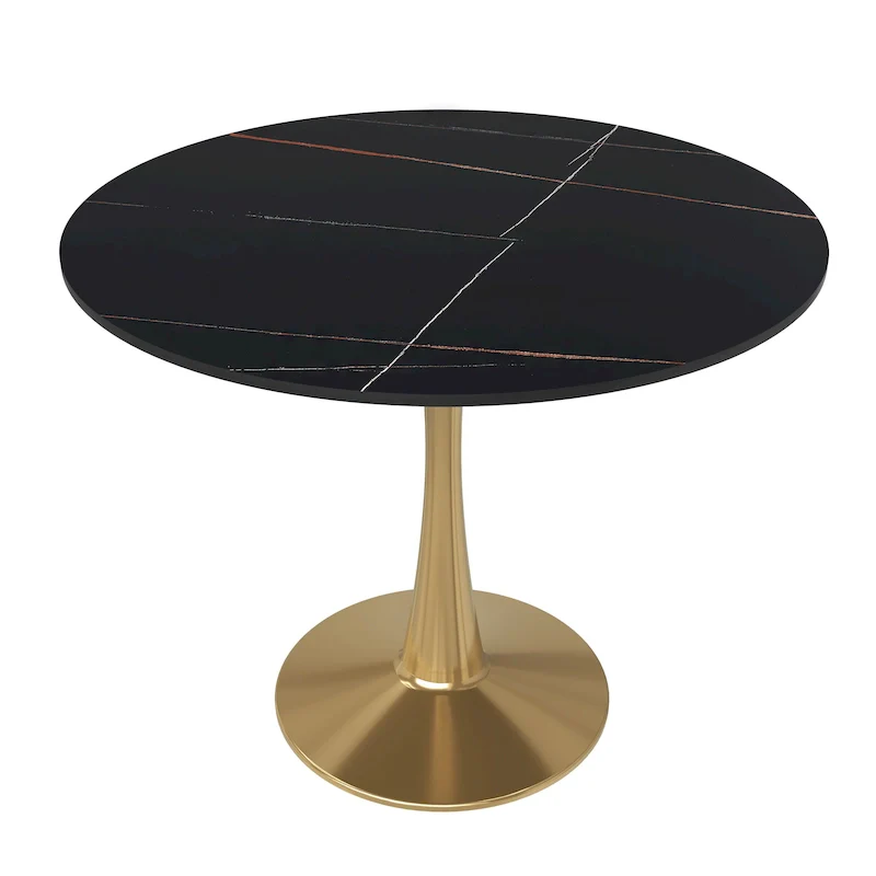 Bristol 31 Round Dining Table for 4 with Sintered Stone Tabletop in Gold Steel Base for Kitchen & Dining Room