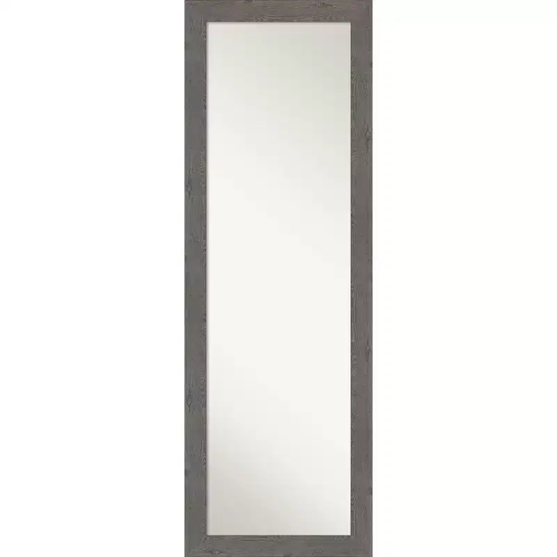 18" x 52" Non-Beveled Rustic Plank Gray Narrow Full Length on The Door Mirror - Amanti Art