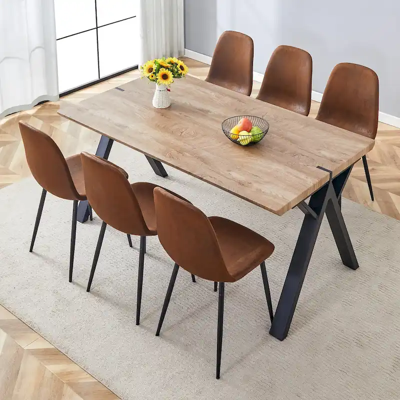 Modern Dining Set with Rectangular Black A-Frame Table & Round Backrest Chairs