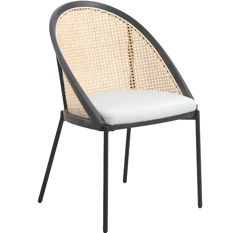 Urbane Modern Stylish Dining Chair with Leather Seat and Wicker Back for Dining Room & Kitchen