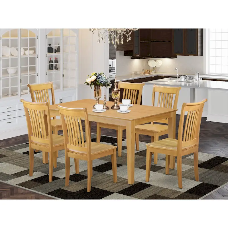 East West Furniture Dining Set- a Rectangle Solid Wood Table and 4 Kitchen Chairs, Oak (Pieces & Seat Options)