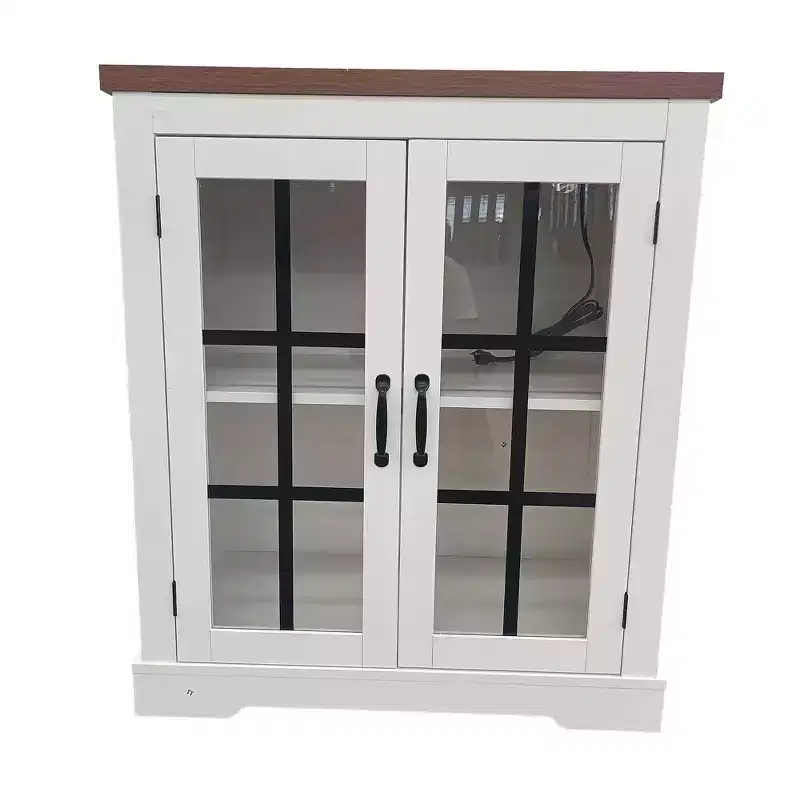 Buffet Cabinet with Storage, Sideboard Buffet with Glass Doors& Power Outlet for Kitchen, Coffee Bar, Living Room