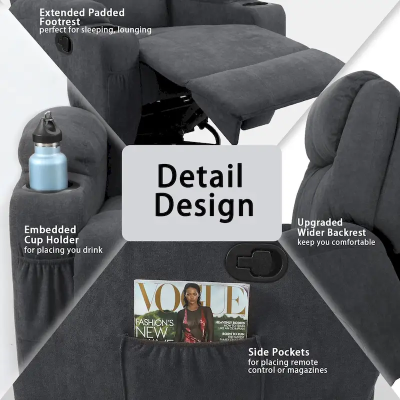 Homall Massage Recliner Chair Swivel Fabric Living Room Sofa