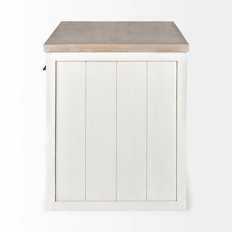 HomeRoots White And Brown Two Tone Wooden Kitchen Island With 3 Drawers - 30' X '34.5' X '60