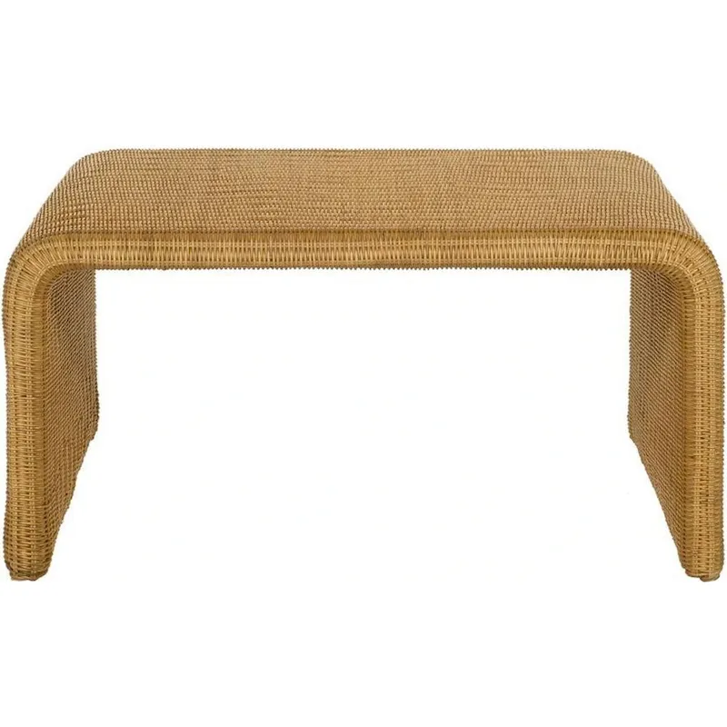 36 Inch Square Rattan Coffee Table, Waterfall Edges, Natural Textured Brown