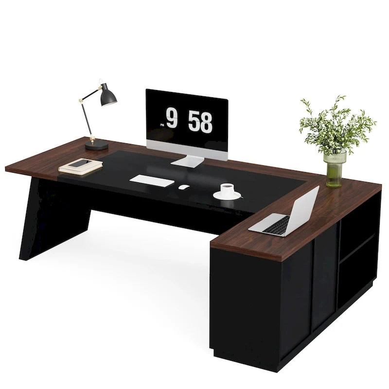 78.7-inch L Shaped Executive Desk with Drawers and Lateral File Cabinet