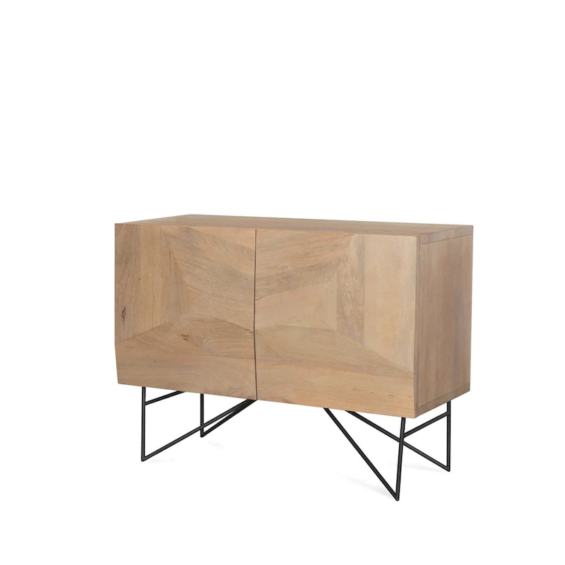 Light Brown Wooden 2 Door w/ 2 Shelves Accent Cabinet - 44.0L x 17.5W x 30.0H