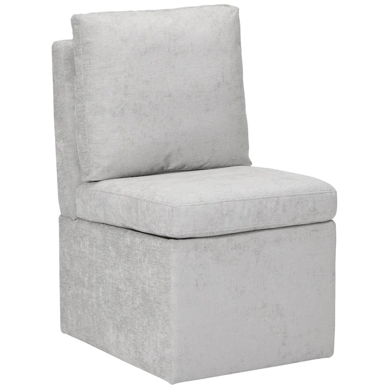 Chenille Upholstered Dining Chair with Under Seat Storage and Caster Wheels