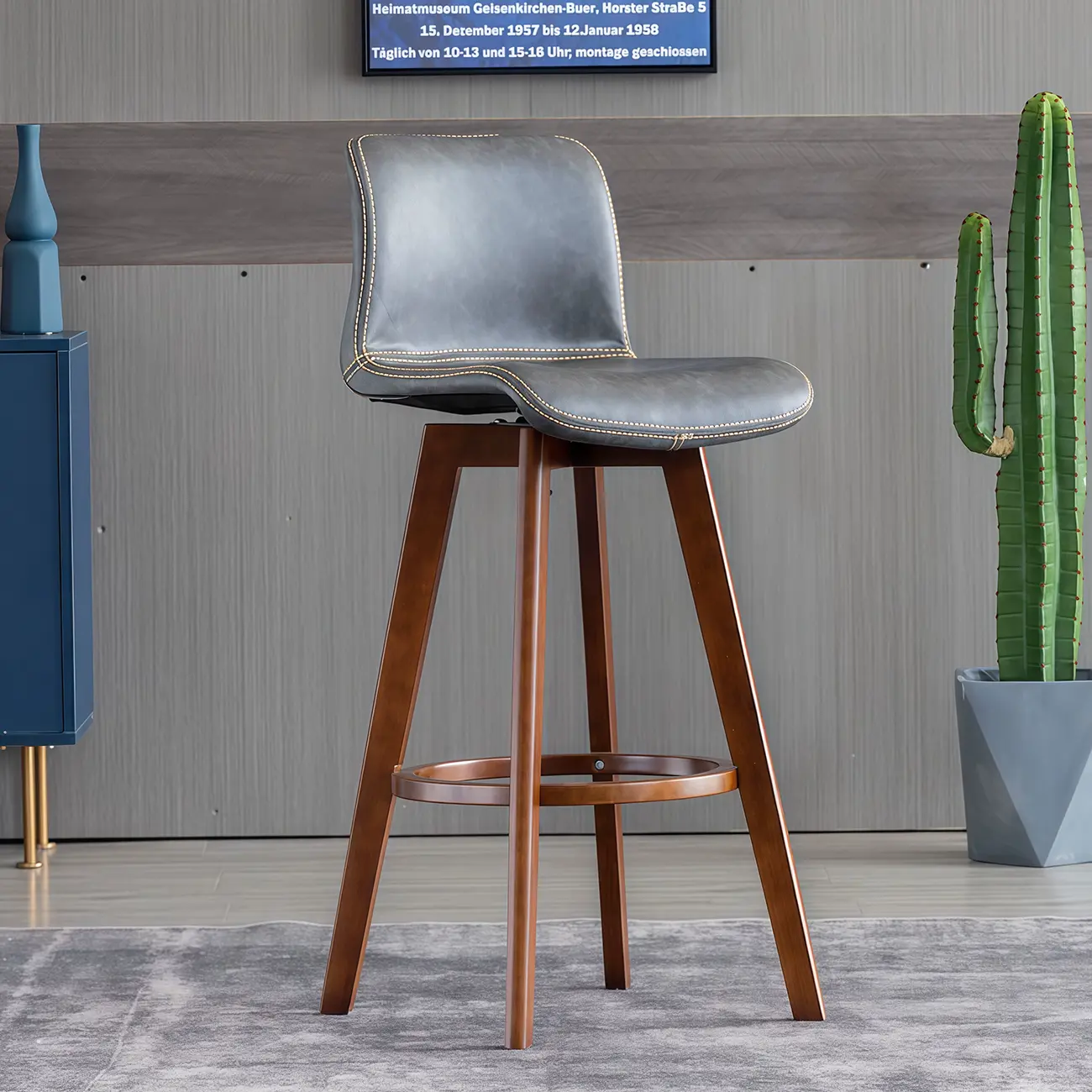 Saddle Leather Counter Height Low Back Swivel Bar Stools