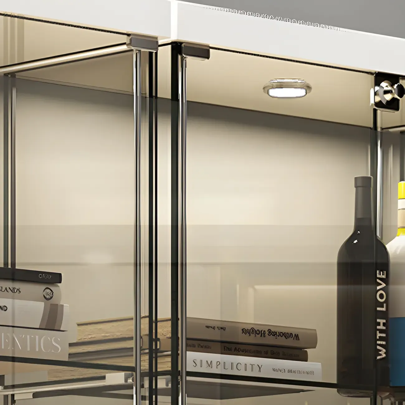 Fashion Black Clear Glass Tall Curio Cabinet with Light