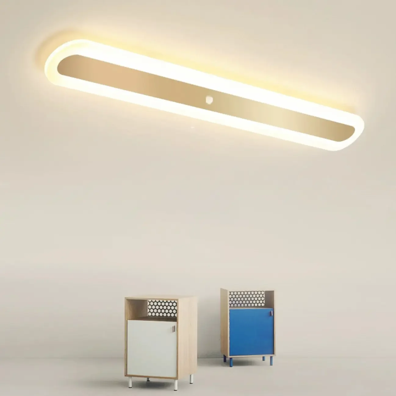 Geometric Gold LED Flush Ceiling Light for Living Room