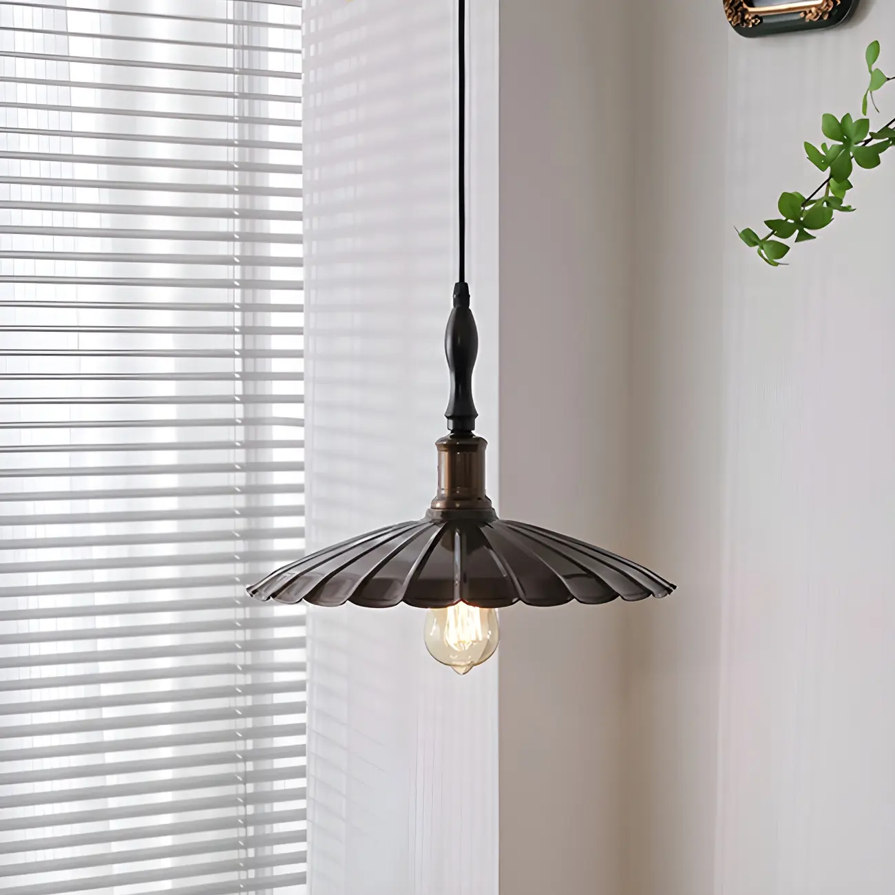 Brown Iron Fluted Cone Round Pendant Light
