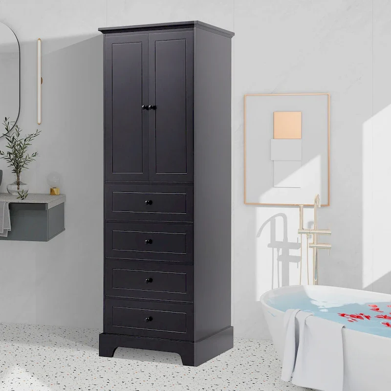 Freestanding Storage Cabinet with 2 Doors and 4 Drawers