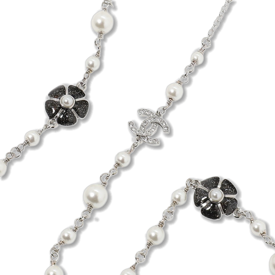 CCL118 Chanel enamel camellia cc logo long chain sweater necklace - ccjewelryacc