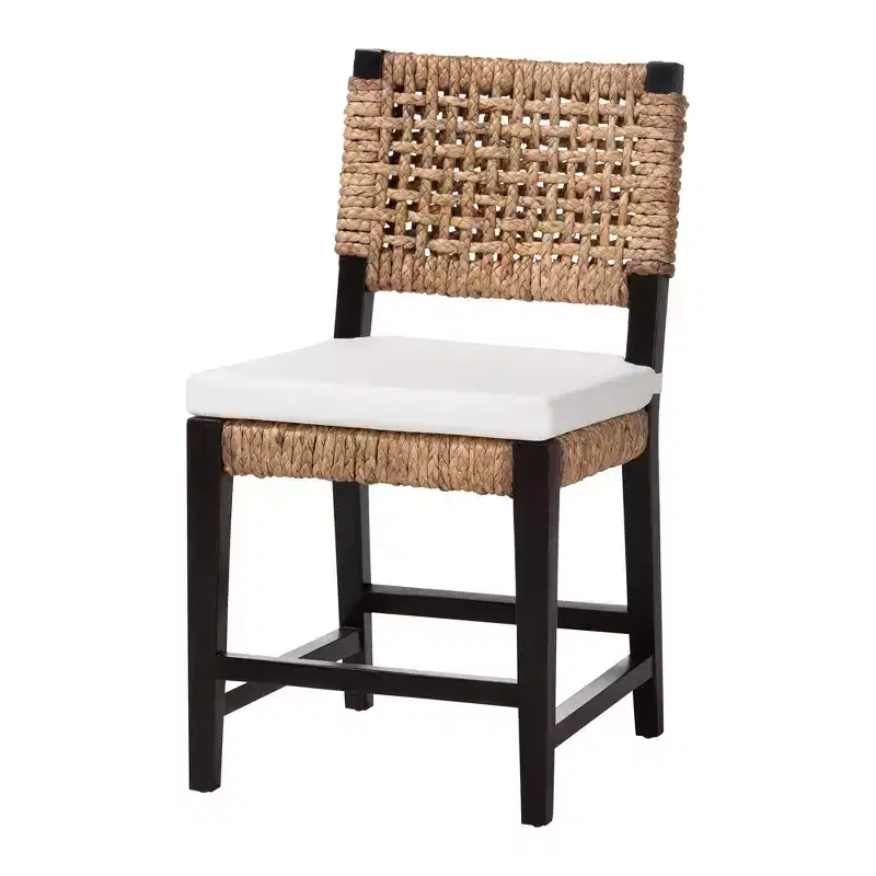 bali & pari Alise Modern Bohemian Dark Brown Mahogany Wood and Seagrass Dining Chair