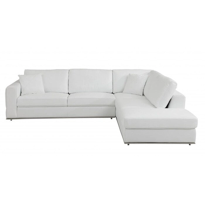 HomeRoots White Italian Leather Reclining L Shaped Two Piece Corner Sectional - 117