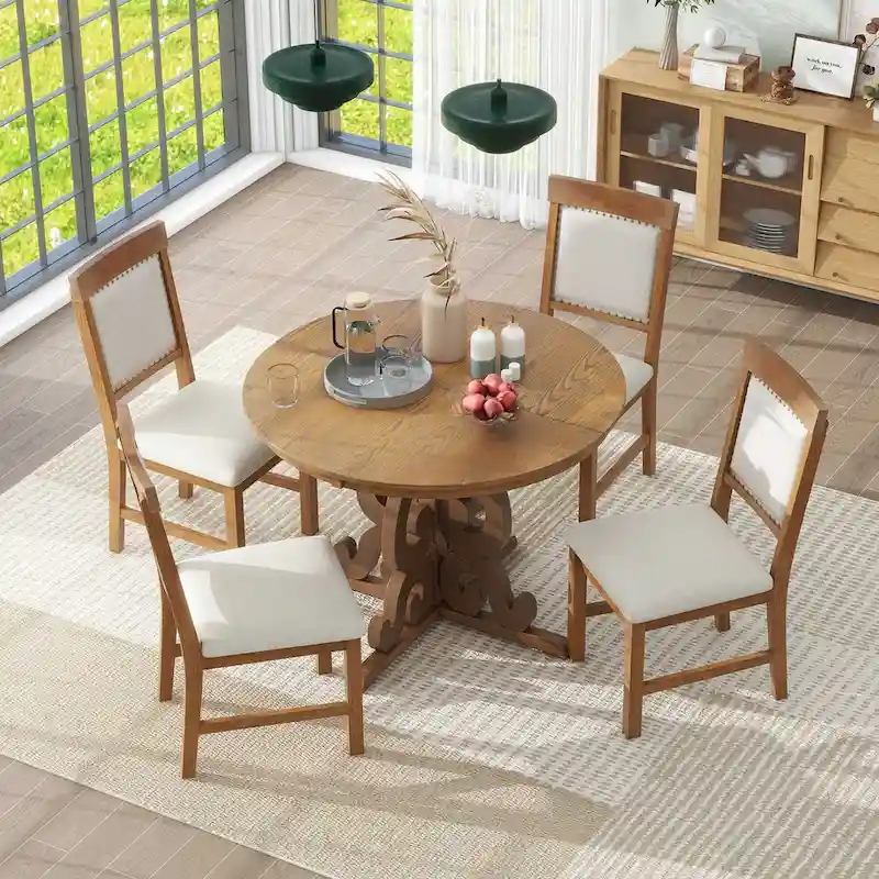 5-Piece Retro Functional Dining Set 1 Extendable Table