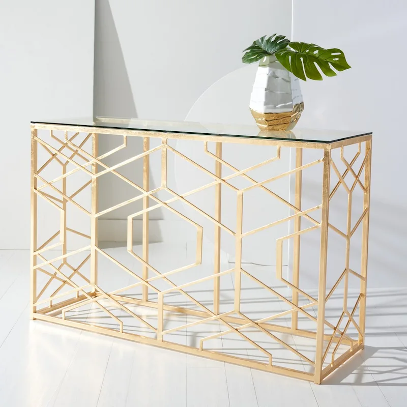 SAFAVIEH Couture Corrine Gold Leaf Console Table - 47 W x 15.5 L x 30 H - 47Wx16Dx30H