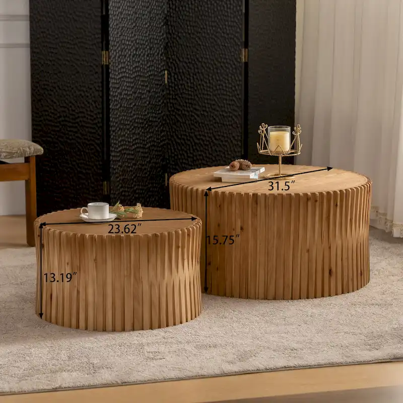 Nesting Coffee Table Set with Vertical Textured Embossed Design (Set of 2)