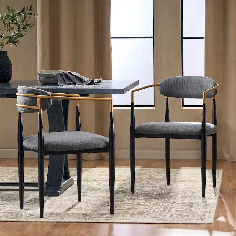 Biscay Fabric Upholstered Iron Dining Chairs (Set of 2) by GDFStudio